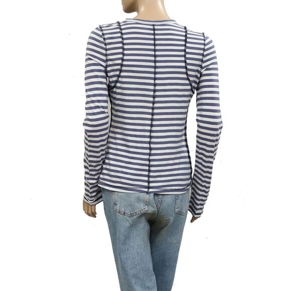 Anthropologie Pilcro The Teddy Tissue Tee Top Striped Print Long Sleeve S 283788 - Picture 7 of 8